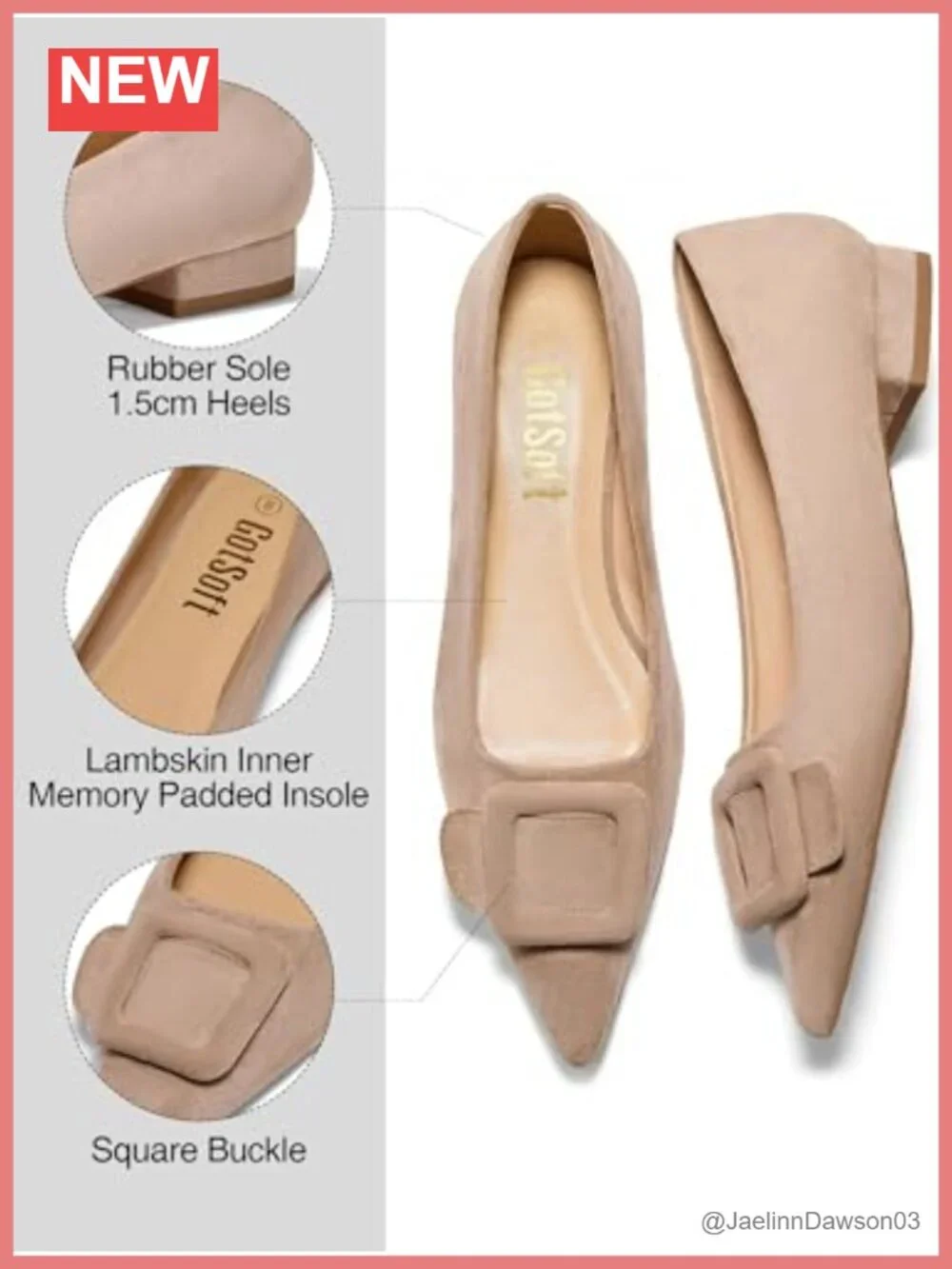 Lambskin Leather Insole Square Buckle Flats Slip On Pointed Toe Women's Shoes